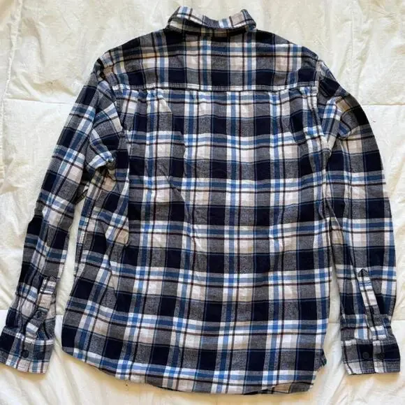 weatherproof vintage blue white plaid flannel shirt collared long sleeve cotton - Picture 4 of 8